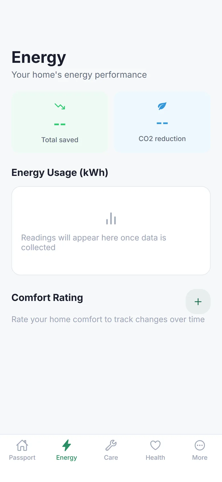 HomePassport energy screen on mobile
