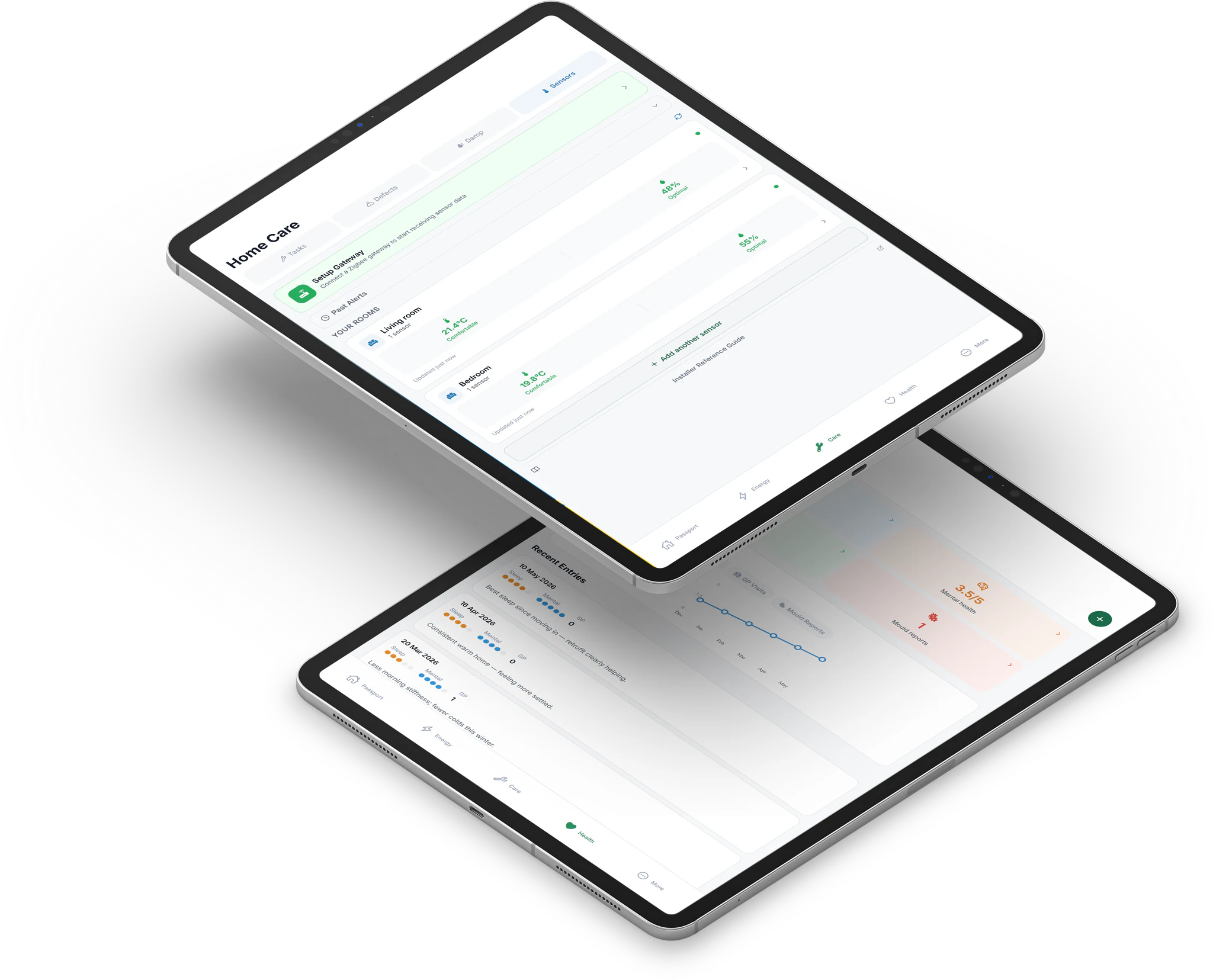 HomePassport care and health screens on iPad